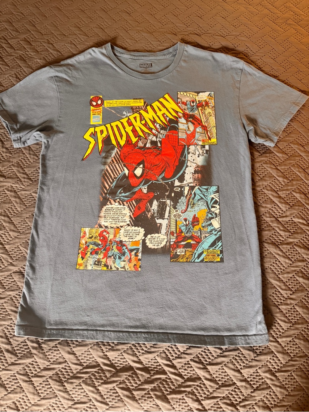 Marvel Spider-Man Comic Panel Tee - Light Gray with Red & Yellow Graphic